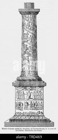 Colonna di marmo sollevato essere Arcadius, a Costantinopoli, in onore di suo padre, Theodosis il Grande, Illustrazione da John Cassell è illustrata la storia dell'Inghilterra, Vol. Ho fin dai primissimi tempi al regno di Edward il quarto, Cassell Petter e Galpin, 1857 Foto Stock