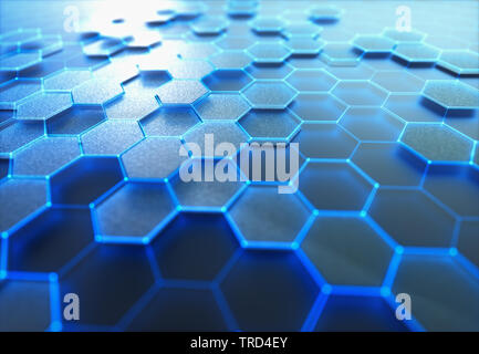 Concettuale astratto immagine con struttura esagonale connessione. 3D lo sfondo dell'illustrazione. Grafene concetto. Foto Stock