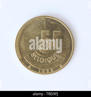 Belgio 5 franchi - Baudouin I Coin - 1986 Foto Stock