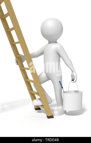 3D uomo icona di colore bianco di intensificare una scaletta; contro uno sfondo bianco Foto Stock
