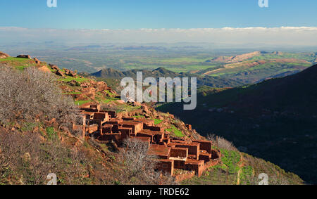 Vista dall'Alto Atlante vicino Oukaimeden all'altopiano di fronte Marra, Marocco Foto Stock