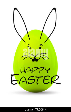 Scheda estere - Easter Bunny illustrata da linee nere su un verde uovo di pasqua scritte PASQUA FELICE Foto Stock