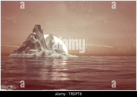 Enorme iceberg al tramonto basso poli 3d illustrazione Foto Stock