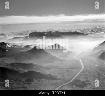 Bavarian Inntal, foto aerea, adottate tra il 1958 e il 1963, in Germania, in Baviera Foto Stock