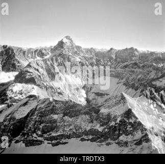 Hochvogel di montagna nelle Alpi Algaeu, foto aerea, adottate tra il 1958 e il 1963 , Germania, il Land della Baviera Foto Stock