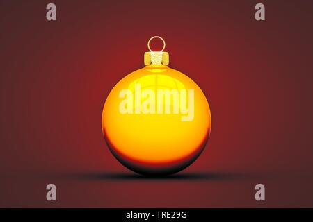 Giallo palla di Natale isolato 3d immagine su sfondo rosso Foto Stock