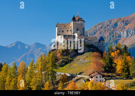 Il castello di Tarasp, Svizzera, Grigioni, in Engadina Foto Stock