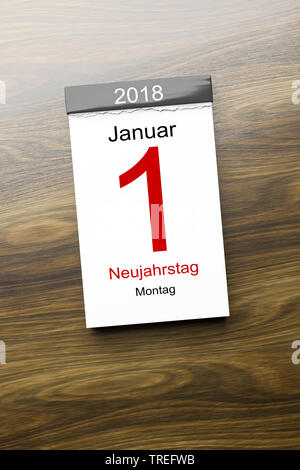 A strappo lettering calendario 1 Januar 2018 NEUJAHRSTAG (1 gennaio 2018 - il giorno di Capodanno) Foto Stock