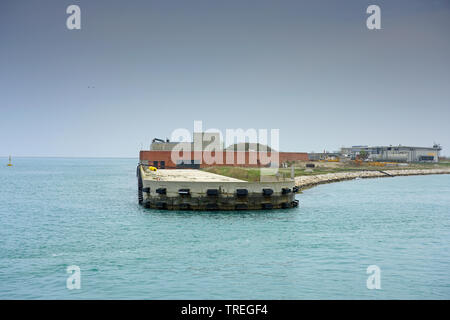 Venezia, Italia -10 APR 2019- Vista del MOSE (Modulo Sperimentale Elettromeccanico, Modulo Sperimentale Elettromeccanico) progetto di infrastruttura in t Foto Stock