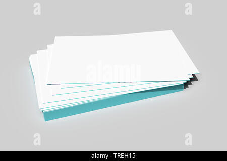 La computer grafica 3D, stack di vuoto bianco schede aziendali contro uno sfondo grigio Foto Stock