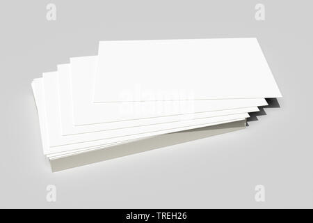 La computer grafica 3D, stack di vuoto bianco schede aziendali contro uno sfondo grigio Foto Stock