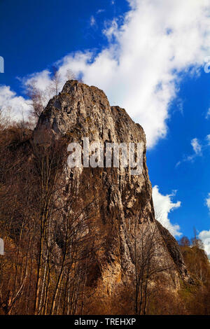 La formazione di calcare Pater und nonne e grotta Gruermannshoehle, in Germania, in Renania settentrionale-Vestfalia, Sauerland, Iserlohn Foto Stock