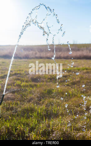 Flusso di acqua su campo verde Foto Stock