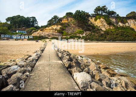 Pennelli di pietra su Branksome Dene Chine spiaggia vicino a Bournemouth in Dorest, Inghilterra, Regno Unito. Foto Stock