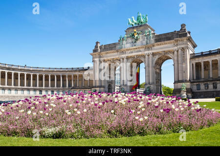 Parc du Cinquantenaire Arco Trionfale Arcades du Cinquantenaire Parc du Cinquantenaire a forma di U complesso museale Bruxelles Belgio UE Europa Foto Stock