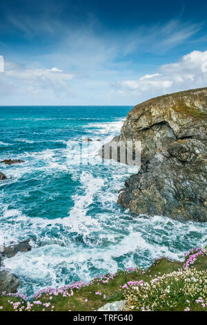 Il robusto costa rocciosa intorno a Pentire Point West a Newquay in Cornovaglia. Foto Stock