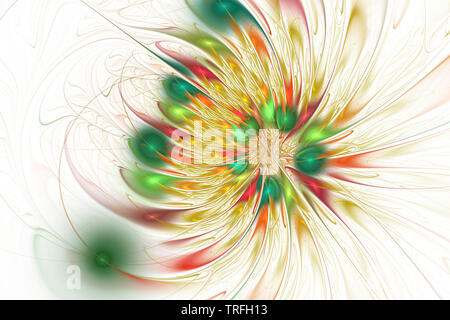 Il frattale Immagine di sfondo luminoso con ornamenti floreali. Elemento creativo per il design. Fiore di Fractal resi da algoritmo matematico. Artwor digitale Foto Stock