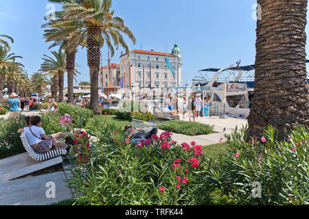 Riva Promenade, di fronte al Palazzo di Diocleziano, Split, Croazia Foto Stock