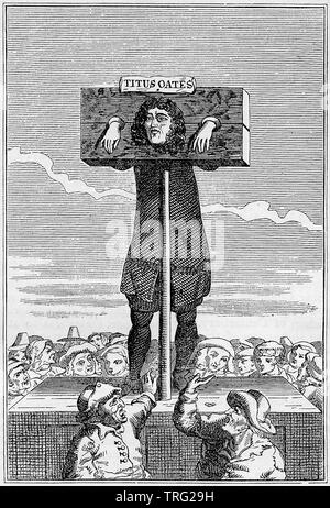 Tito OATES (1649-1705) inglese anti-militante cattolica messo alla gogna in 1685 Foto Stock