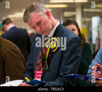 Rob Munn, consigliere SNP a Leith Walk per elezione conteggio a Edinburgh City la sede del Consiglio di Edimburgo, Scozia, Regno Unito Foto Stock