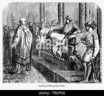 Il Vescovo di Salisbury prima di Saladino, Illustrazione da John Cassell è illustrata la storia dell'Inghilterra, Vol. Ho fin dai primissimi tempi al regno di Edward il quarto, Cassell Petter e Galpin, 1857 Foto Stock