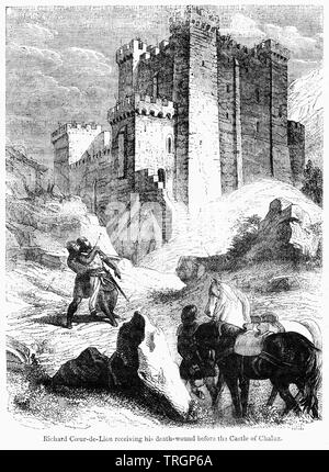 Richard Coeur de Lion ricevendo la sua morte-avvolto prima che il castello di Chaluz, Illustrazione da John Cassell è illustrata la storia dell'Inghilterra, Vol. Ho fin dai primissimi tempi al regno di Edward il quarto, Cassell Petter e Galpin, 1857 Foto Stock