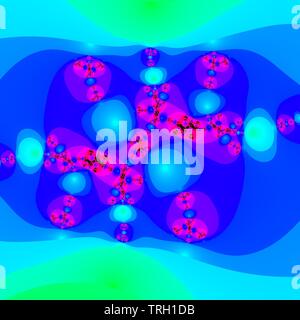 Computer grafica immagine della bellissima e affascinante comportamento frattale di una funzione matematica, iterazione numeri complessi. Foto Stock