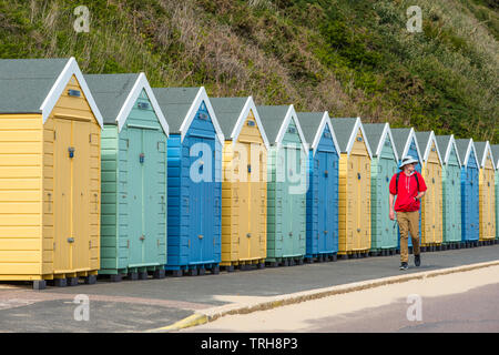 Pittoresca spiaggia di capanna a Bournmouth beach in Dorset, Inghilterra, Regno Unito. Foto Stock