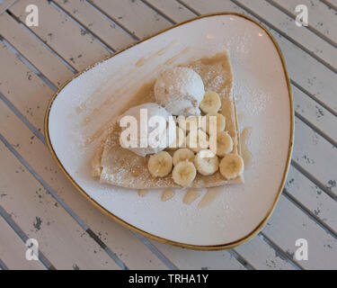 Crepes di banane fotografia alimentare catturato dal di sopra Foto Stock