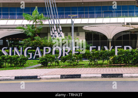 Singapore Flyer segno nella parte anteriore del Singapore Flyer, Singapore Foto Stock