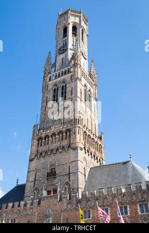 Campanile di Bruges Belfort van Brugge campanile medievale Campanile Bruges Bruges Bruges Belgio UE Europa Foto Stock