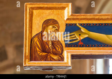 Maria Madre di Gesù il lutto, crocifisso, dettaglio, Cimabue, 1267-71, Basilica di San Domenico, Arezzo, Toscana, Italia, Europa Foto Stock