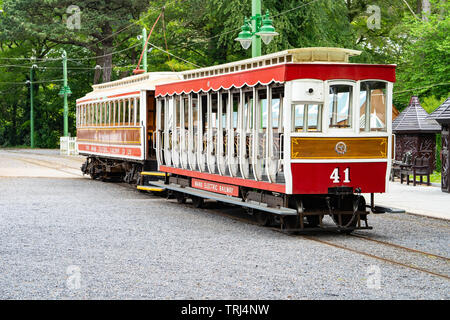 Tram storici del Manx elettrica ferroviaria, Isola di Man, Douglas - Laxey - Ramsey, Regno Unito Foto Stock