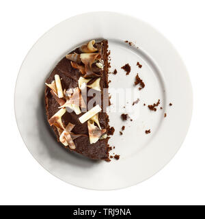 Vista aerea di una mezza torta al cioccolato Foto Stock