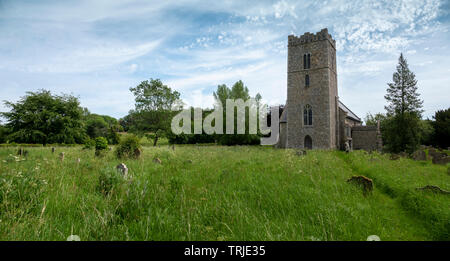 Lone figura femminile nella St Mary's sagrato, Benhall,Suffolk, Regno Unito Foto Stock