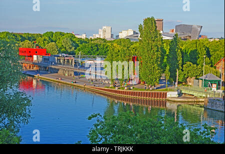 Il Parc de la Villette,il terzo parco più grande di Parigi e Ourcq canal, Parigi, Ile-de-France, Francia Foto Stock