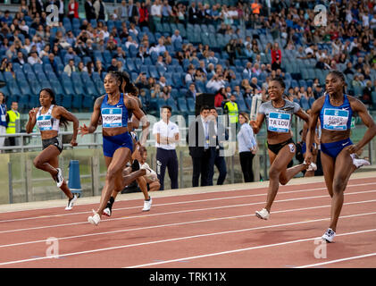 Roma - Italia 6 Giugno 2019: (L-R) Elaine Thompson (JAM) Marie-Josee Ta Lou (CIV) e Dina Asher-Smith (GBR) competere nel 100m della donna durante la gara di go Foto Stock