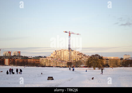 Stoccolma, Svezia - 20 gennaio 2018. Un edificio sito all'altro lato di Gardet, Stoccolma durante l'inverno. Foto Stock