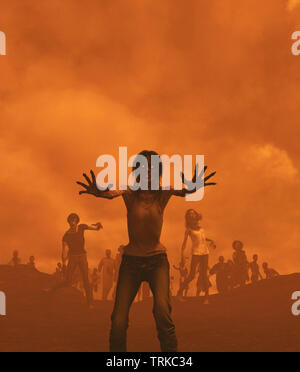 Gli zombie orda in badlands,Post-Apocalyptic concetto idee,3d rendering Foto Stock