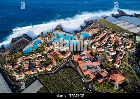 Europa Spagna Isole Canarie La Palma, Biosfera UNESCO sito, vista aerea di Hotel Teneguia Princess Foto Stock