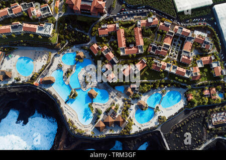 Europa Spagna Isole Canarie La Palma, Biosfera UNESCO sito, vista aerea di Hotel Teneguia Princess Foto Stock