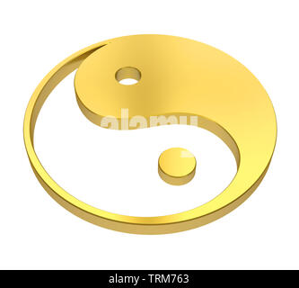 Golden Yin e Yang simbolo isolato Foto Stock