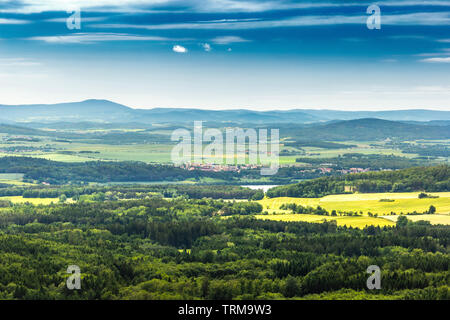 Vista Panoramatic della Boemia meridionale e il paesaggio circostante, Repubblica Ceca. Foto Stock