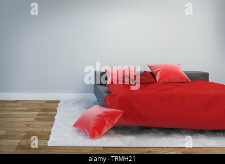 3d Rendering Classica Camera Da Letto Di Lusso Con Pouf E Specchio E Parete  In Cemento - Fotografie stock e altre immagini di Camera da letto - iStock