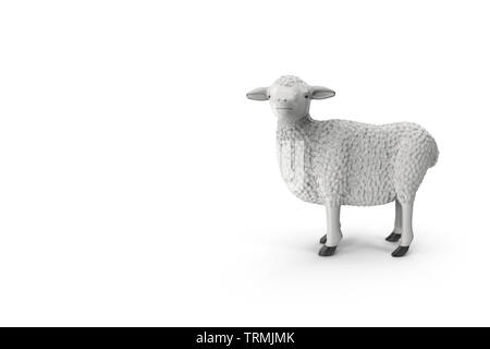 Design concept creativo della festa islamica l'Eid Al Adha o buon compleanno. Copia di testo per lo spazio. Pecore isolati su sfondo bianco 3D illustrazione Foto Stock