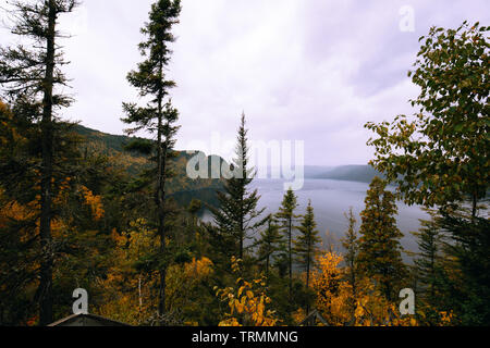 Vista del fiordo Sagenay nella foresta. Quebec, Canada. Foto Stock