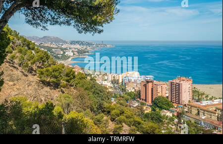 Vista panoramica splendida vista a Malaga e La Costa del Sol, Andalusia, Spagna. Foto Stock