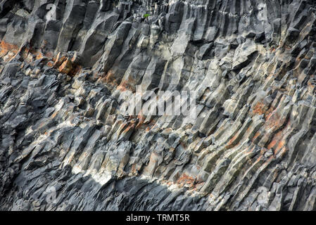 In basalto nero colonna nella formazione di Vik, Islanda Foto Stock