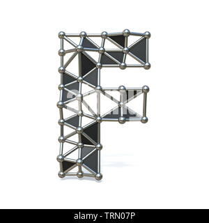 Filo a basso poli black metal font Letter F 3D render illustrazione isolati su sfondo bianco Foto Stock