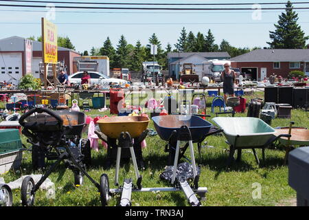 Rusty carriole e altri assortiti di posta indesiderata Stittsville's Carp Road Mercato delle Pulci, carpa, Ontario, Canada. Foto Stock